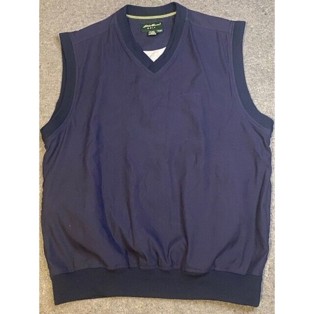 EDDIE BAUER Golf Vest MENS MEDIUM Sleeveless WINDBREAKER Lightweight Navy Fleece